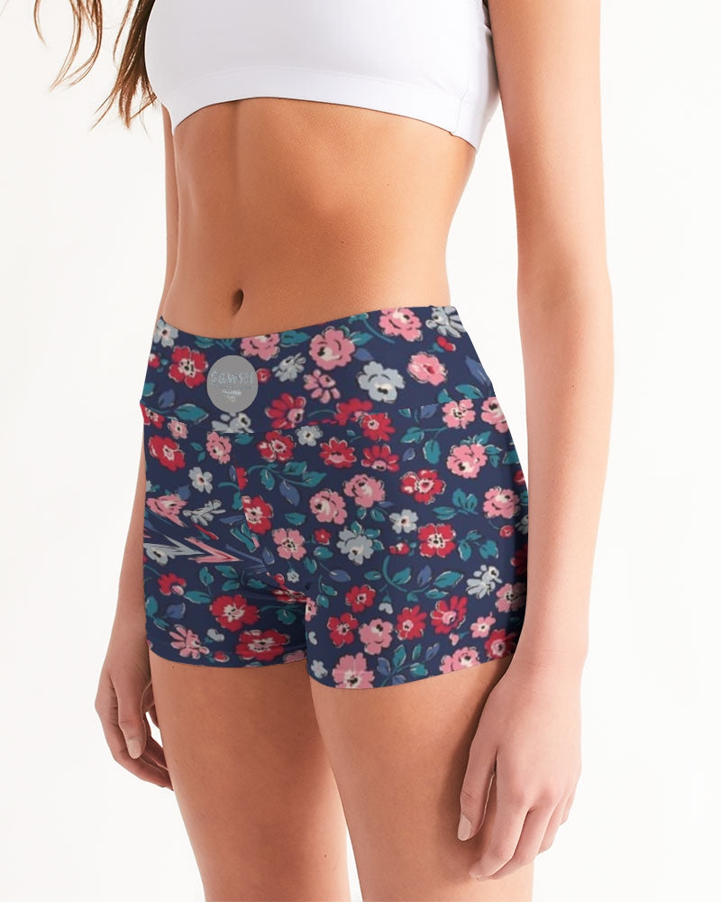 Midnight blue pretty glance.  Women's All-Over Print Mid-Rise Yoga Shorts