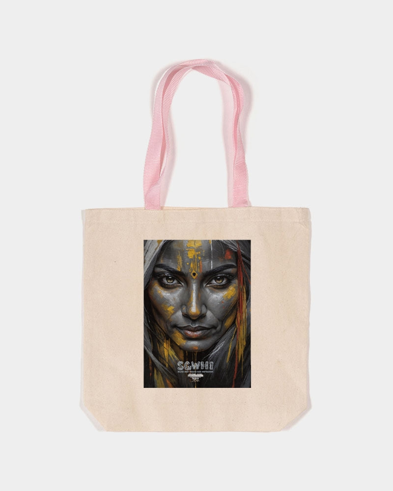 South Asian silver grey white hair sisters portrait [3] Canvas Tote with Contrast-Color Handles | Q-Tees