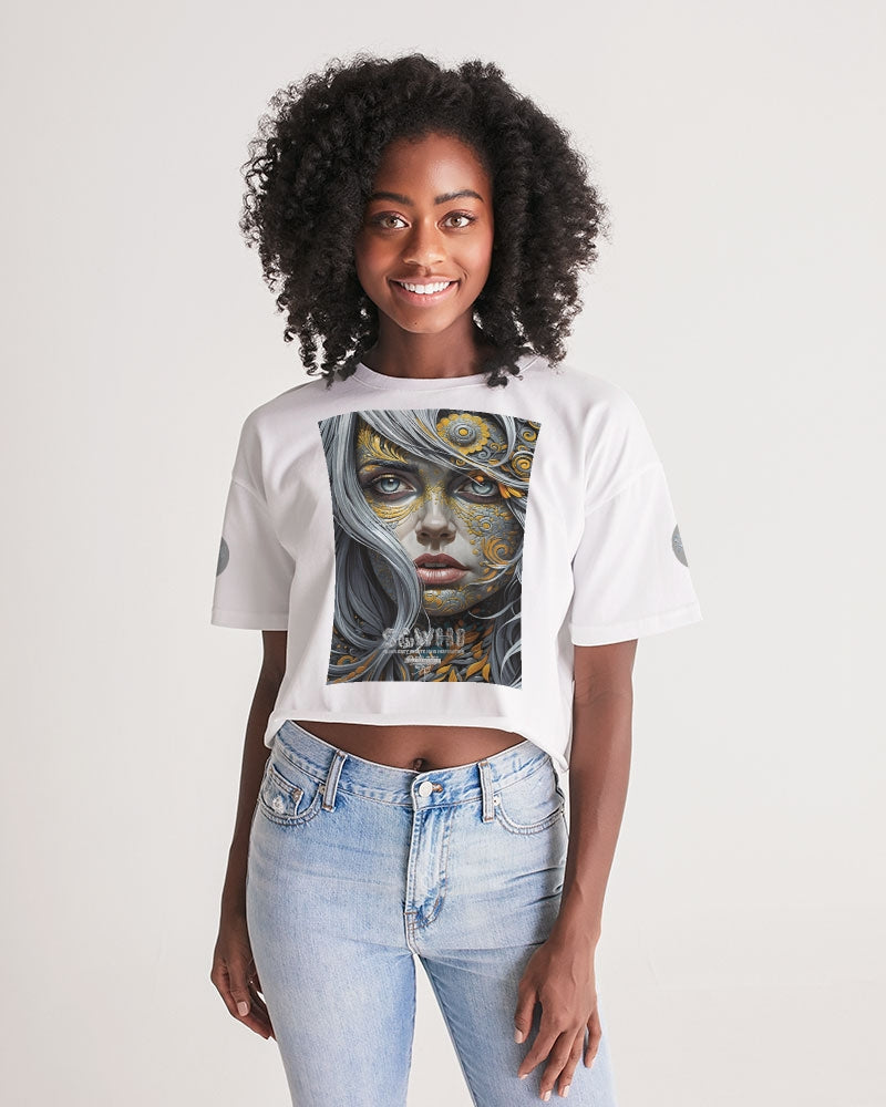 Sweet Silver Yellow Flower Grey Hair sister.[Part three] Women's All-Over Print Lounge Cropped Tee