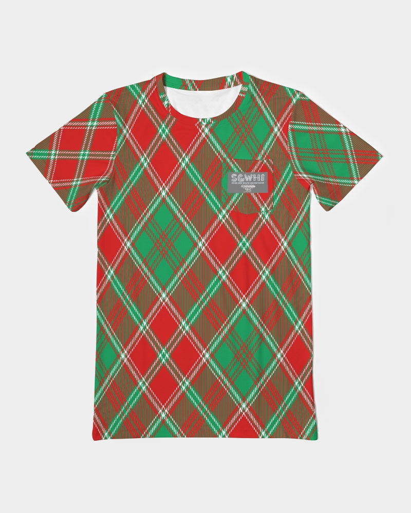 Red & Green cross pattern Men's All-Over Print Pocket Tee