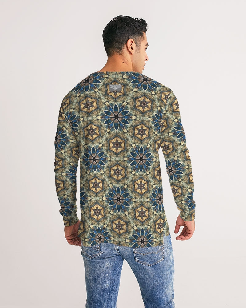 Green & Dark Blue almost star pattern. Men's All-Over Print Long Sleeve Tee