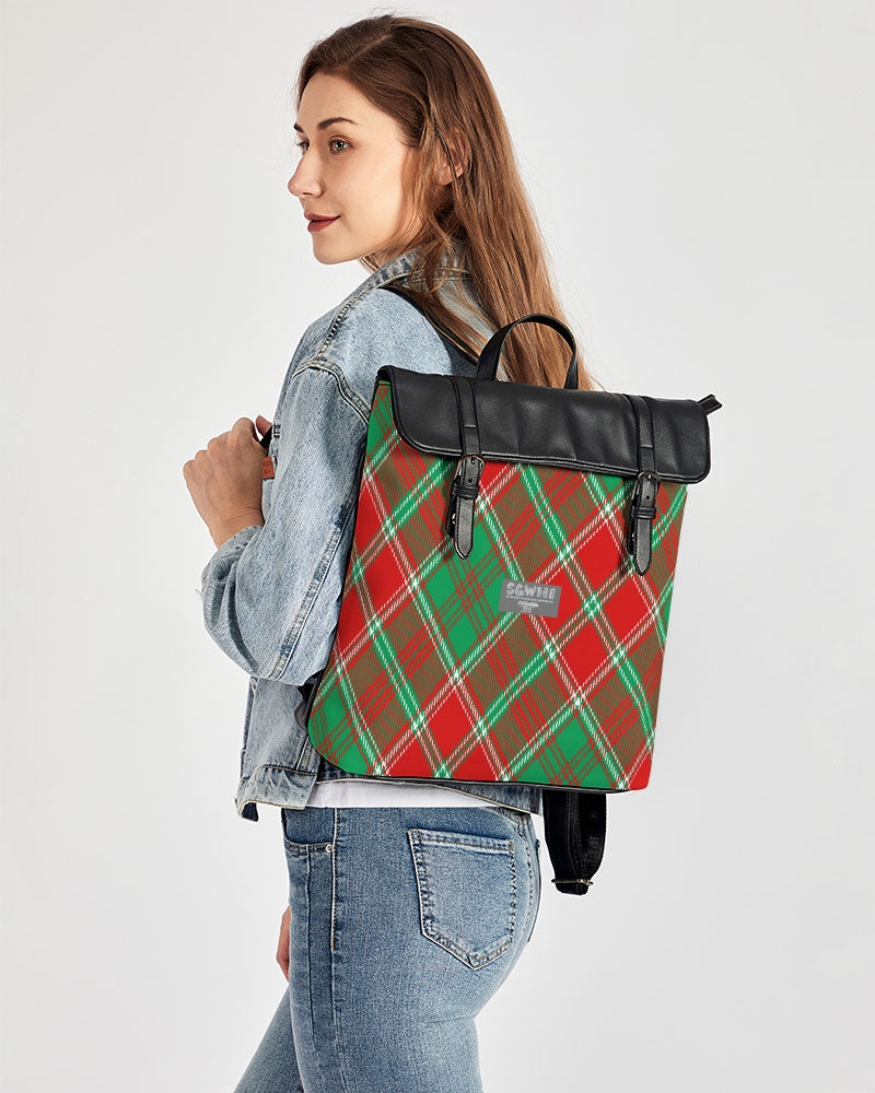 Red & Green cross pattern Casual Flap Backpack