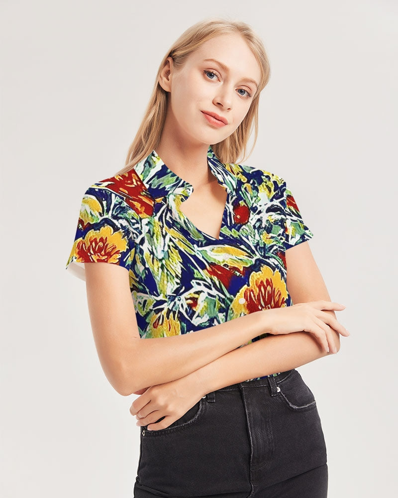 Painted floor design Women's All-Over Print Short Sleeve Button Up