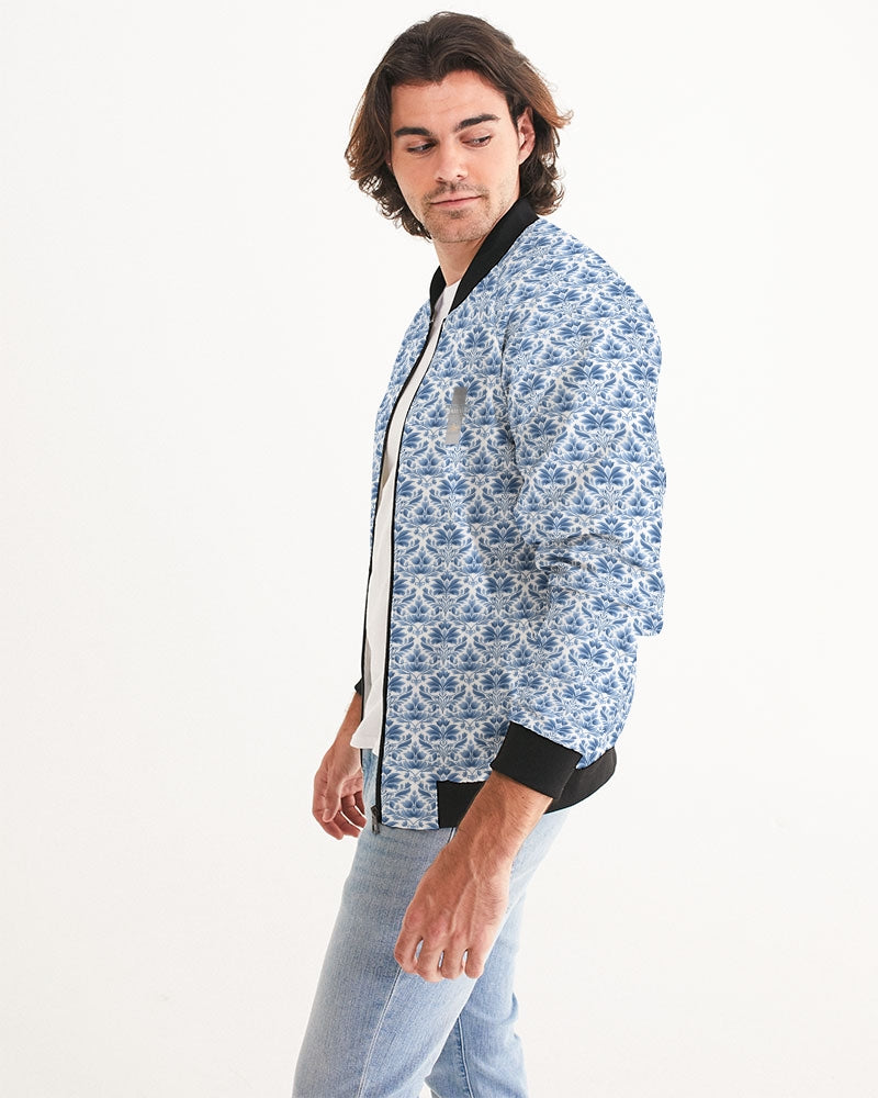 light blue Royal patten  Men's All-Over Print Bomber Jacket