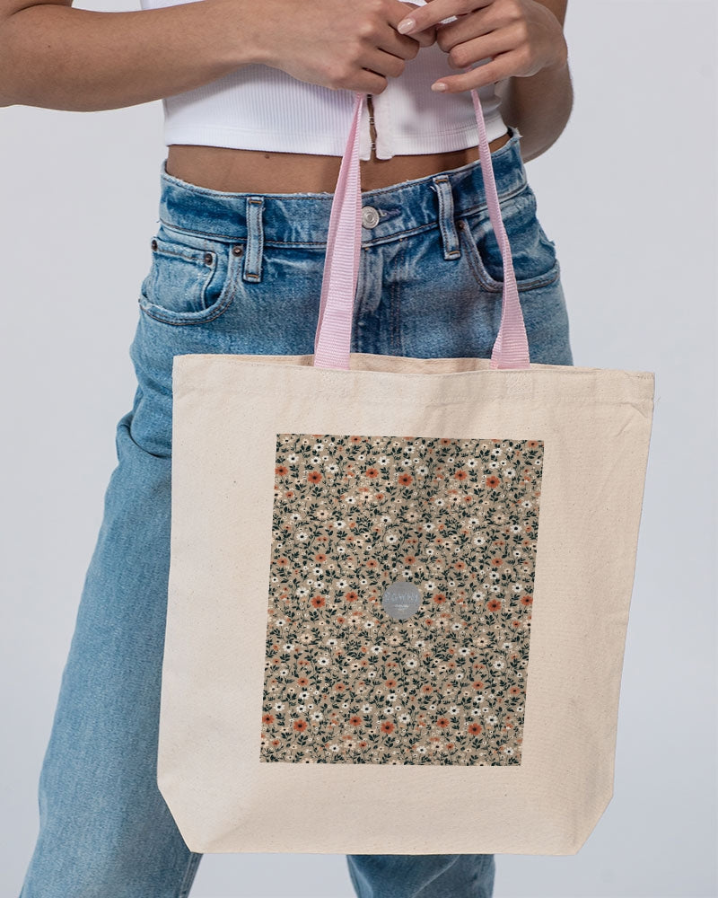 Busy and pretty Canvas Tote with Contrast-Color Handles | Q-Tees