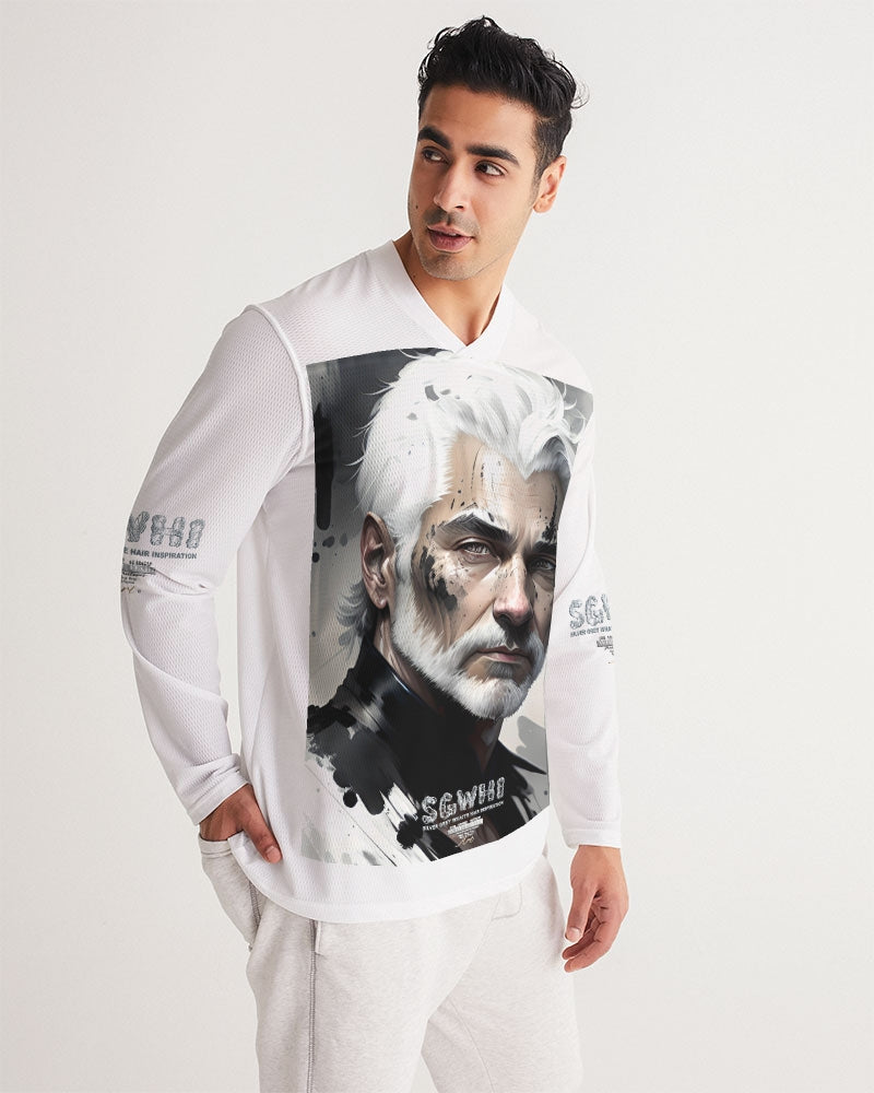 White silver grey fox King Men's All-Over Print Long Sleeve Sports Jersey