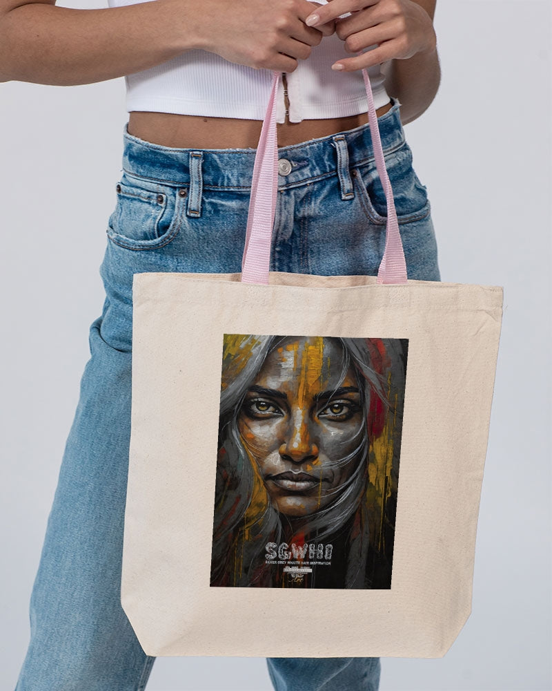 South Asian silver grey white hair sisters portrait  Canvas Tote with Contrast-Color Handles | Q-Tees