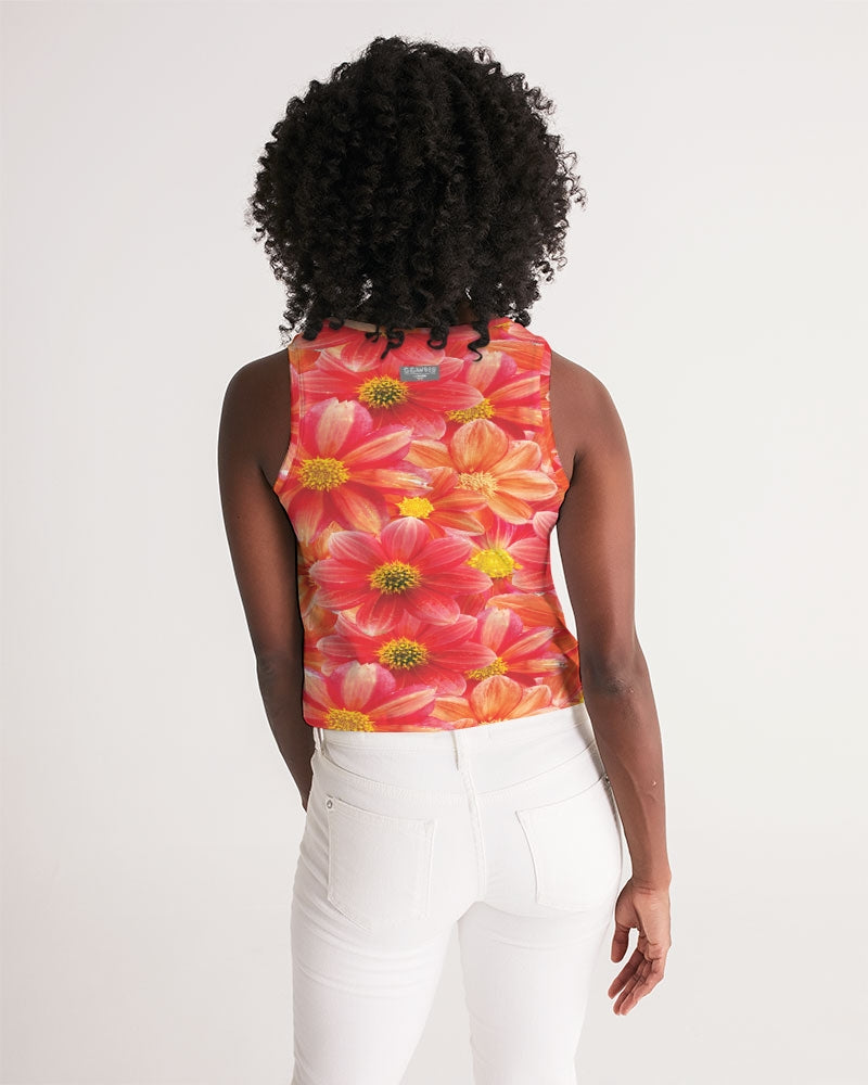 Beautiful blood orange flower design Women's All-Over Print Cropped Tank