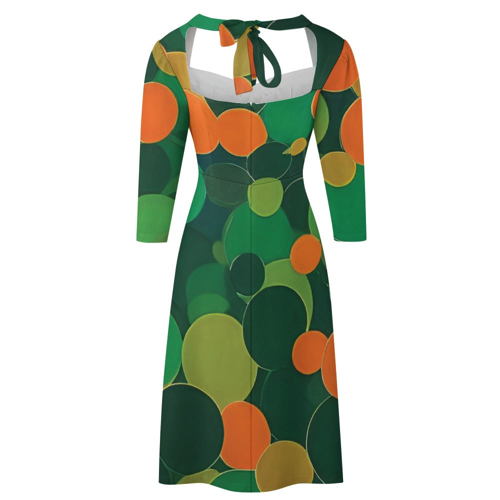 Orange and green ball pattern Knot Flare Dress