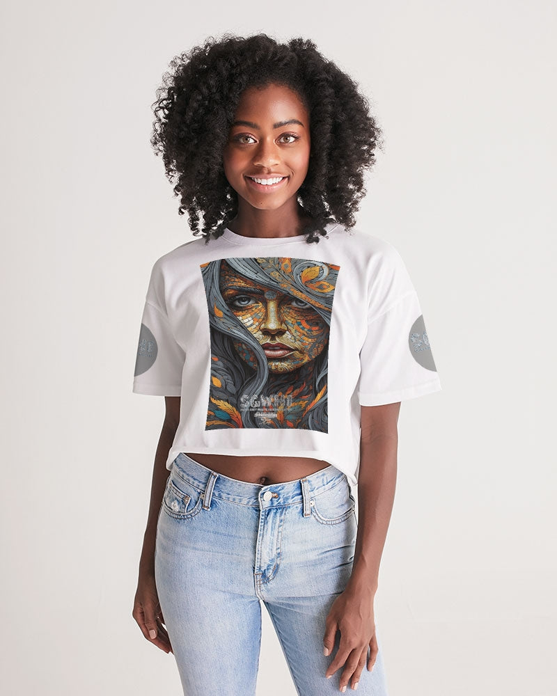 Beautiful Mosaic White Sister  Women's All-Over Print Lounge Cropped Tee