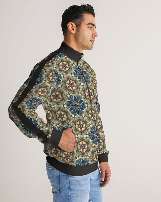 Green & Dark Blue almost star pattern. Men's All-Over Print Stripe Sleeve Track Jacket