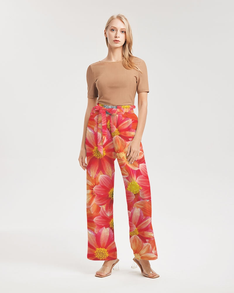 Beautiful blood orange flower design Women's All-Over Print High-Rise Wide Leg Pants