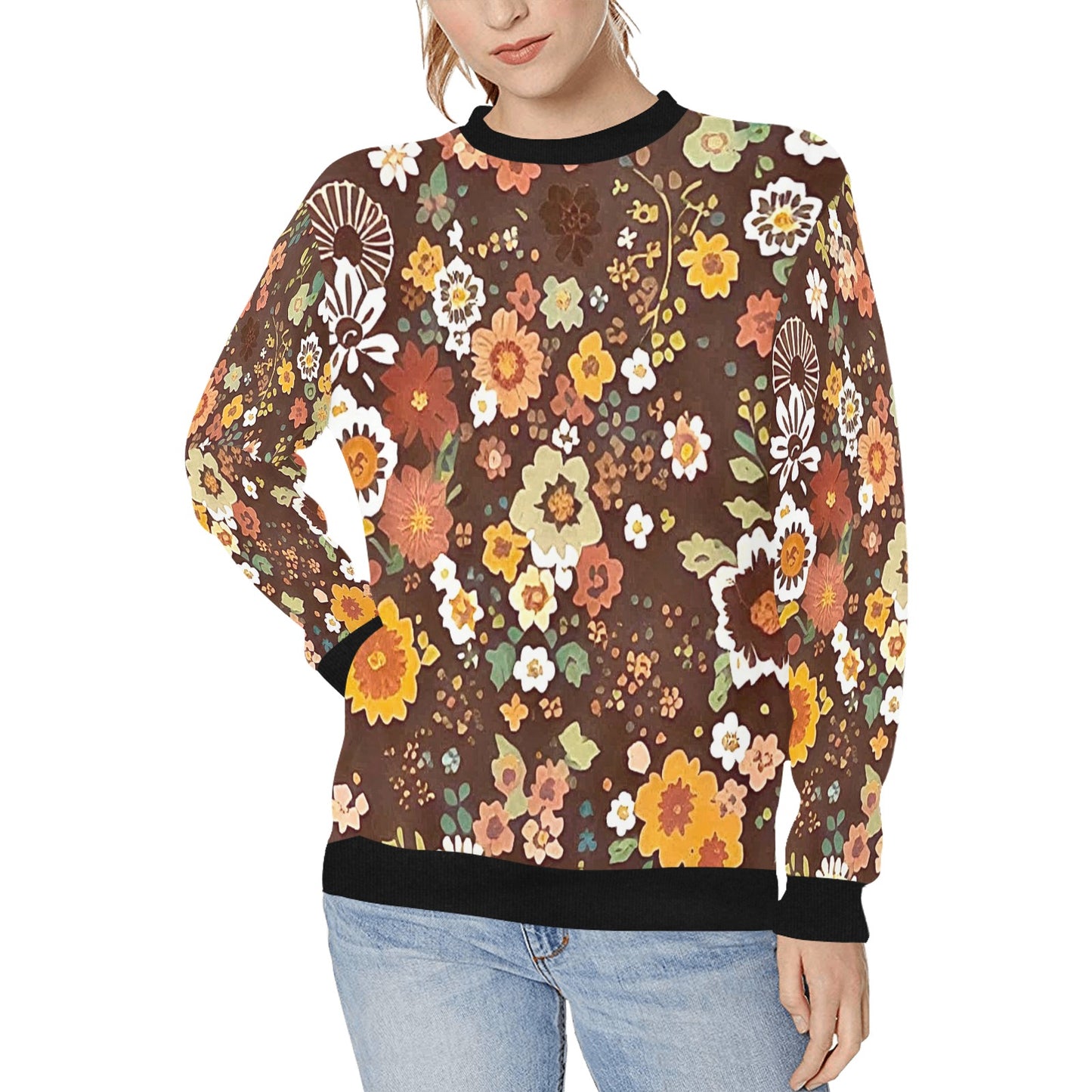 Women's Rib Cuff Crew Neck Sweatshirt (H34)