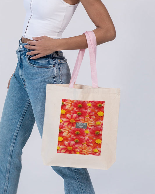 Beautiful blood orange flower design Canvas Tote with Contrast-Color Handles | Q-Tees