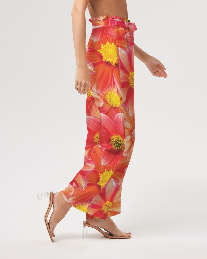 Beautiful blood orange flower design Women's All-Over Print High-Rise Wide Leg Pants