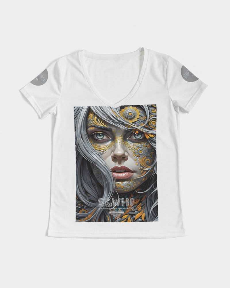 Sweet Silver Yellow Flower Grey Hair sister.[Part three] Women's All-Over Print V-Neck Tee