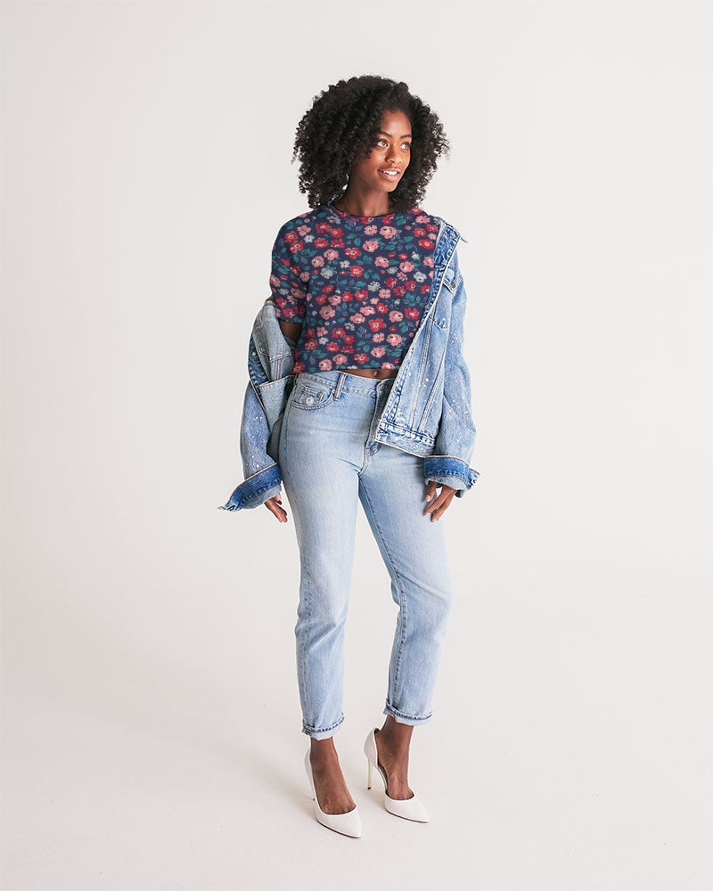 Midnight blue pretty glance.  Women's All-Over Print Lounge Cropped Tee