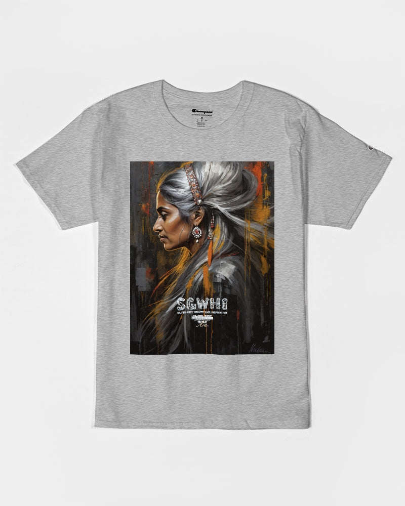 South Asian silver grey white hair sisters portrait [2] Unisex Tee | Champion