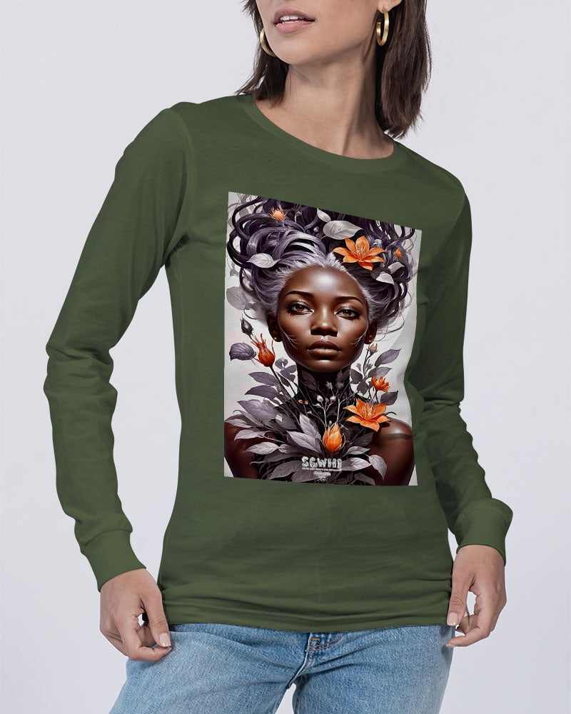 Beautiful black silver grey hair blossom women Unisex Jersey Long Sleeve Tee | Bella + Canvas