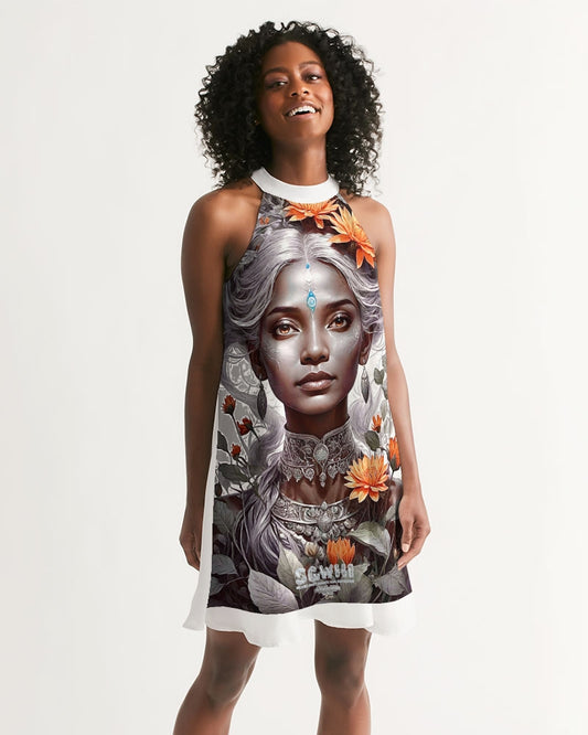 Blossom Indian Grey sister Women's All-Over Print Halter Dress