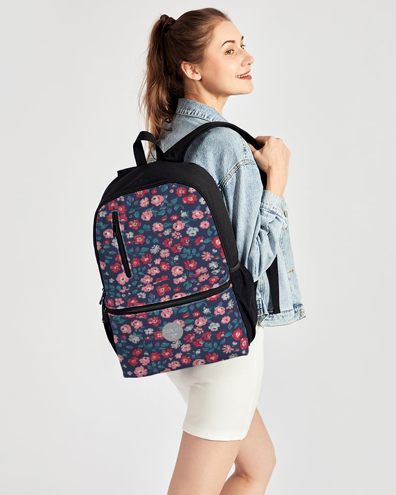 Midnight blue pretty glance.  Duo-Zip Front Canvas Backpack