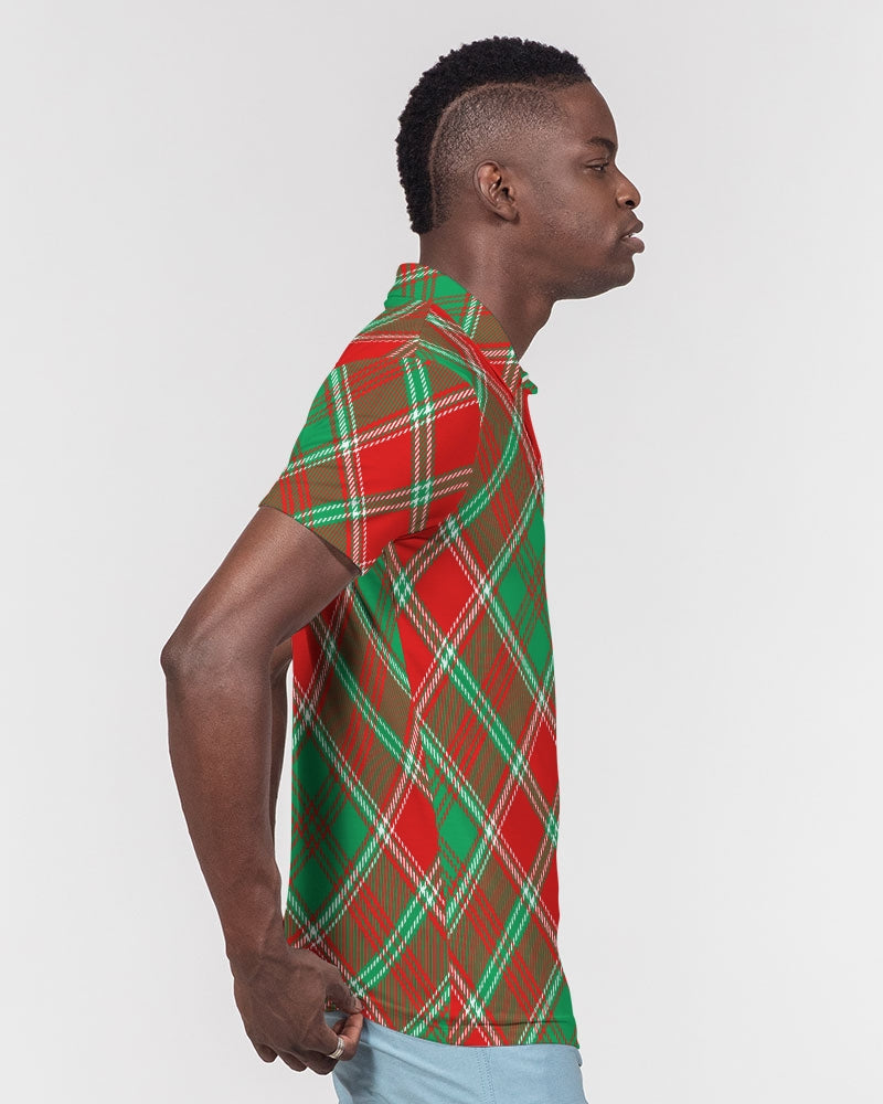 Red & Green cross pattern Men's All-Over Print Slim Fit Short Sleeve Polo