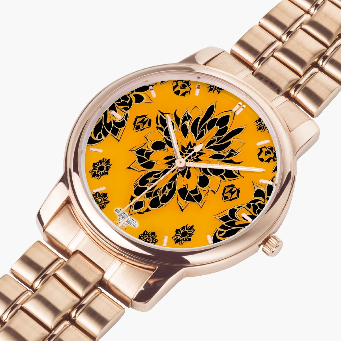 Orange and black royal pattern Folding Clasp Type Stainless Steel Quartz Watch (With Indicators)