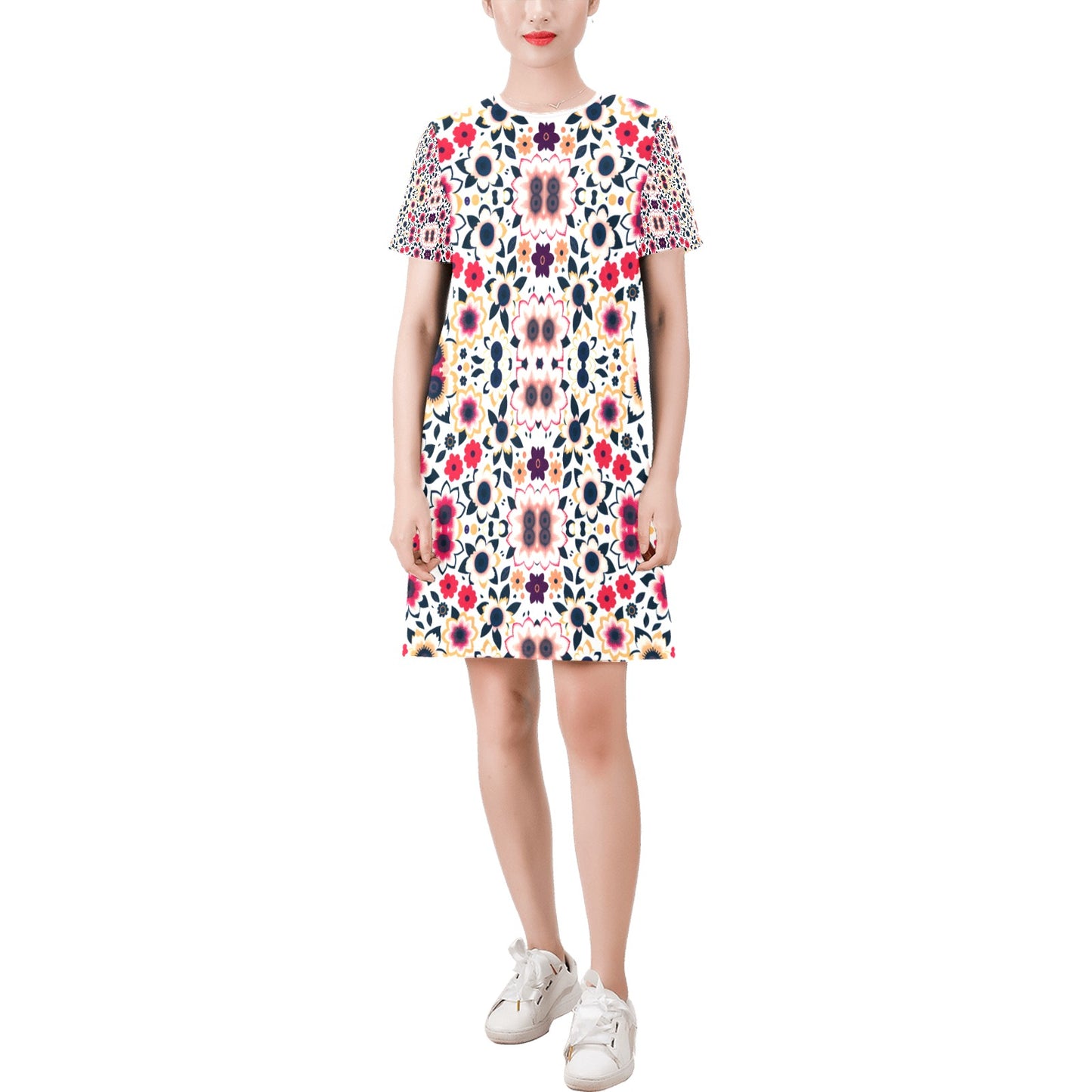 Short-Sleeve Round Neck A-Line Dress (Model D47)