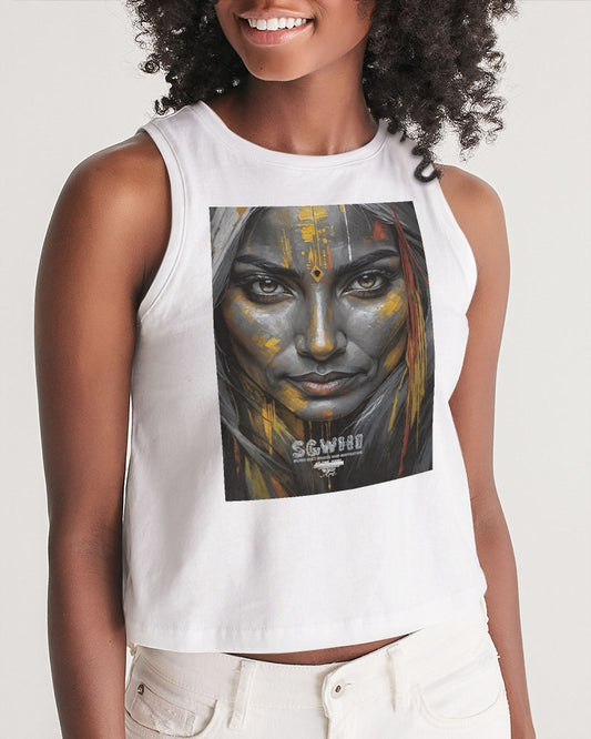 South Asian silver grey white hair sisters portrait [3] Women's All-Over Print Cropped Tank