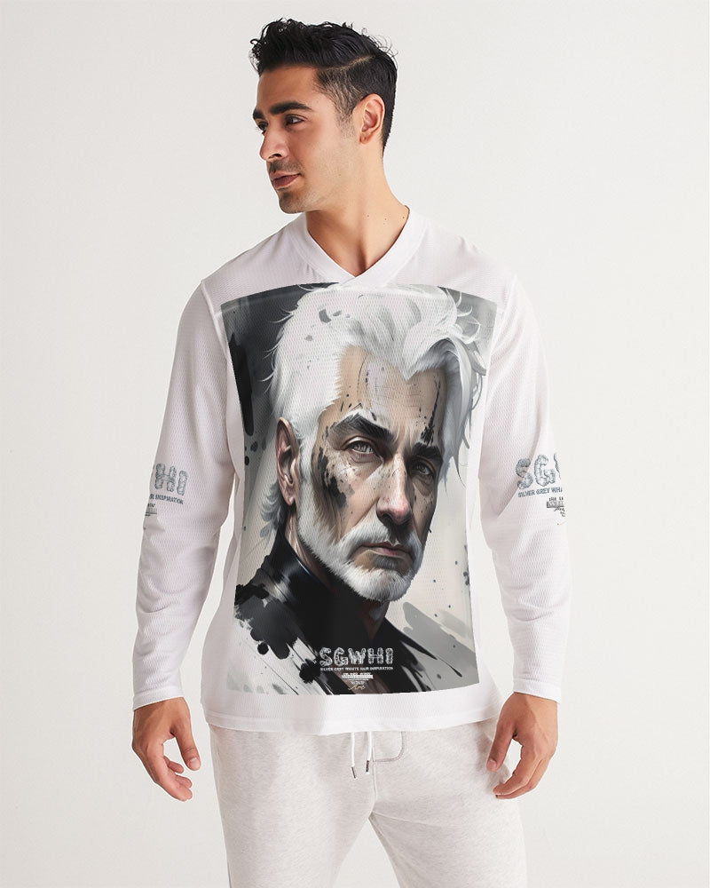 White silver grey fox King Men's All-Over Print Long Sleeve Sports Jersey