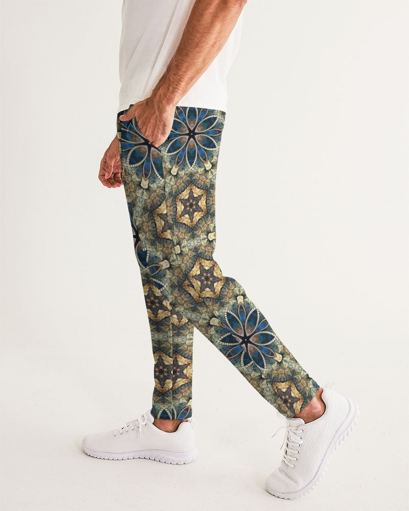 Green & Dark Blue almost star pattern. Men's All-Over Print Joggers