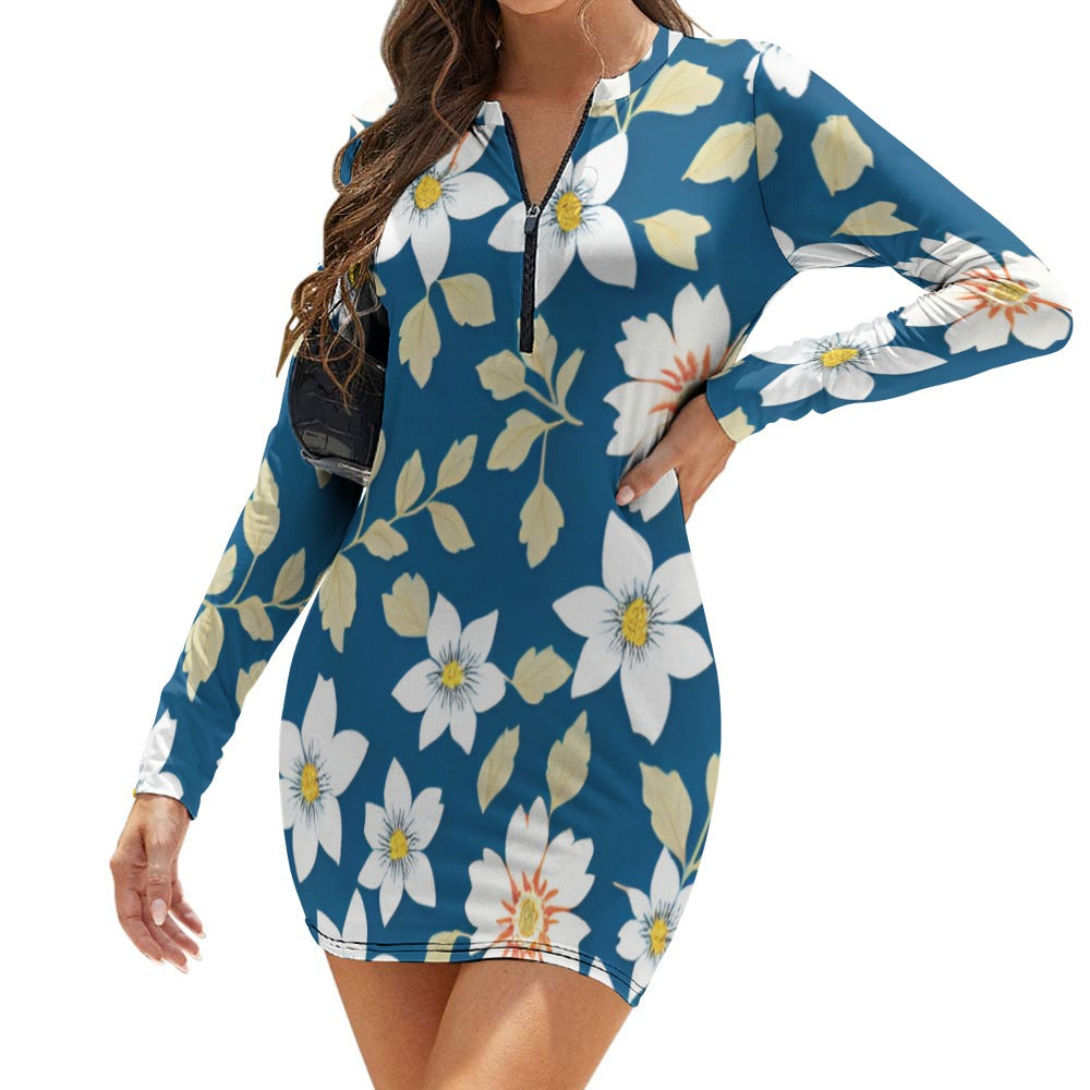 Women's Zipper Long Sleeve Hip Dress