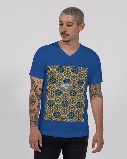 Green & Dark Blue almost star pattern. Unisex Jersey V-Neck Tee | Bella + Canvas