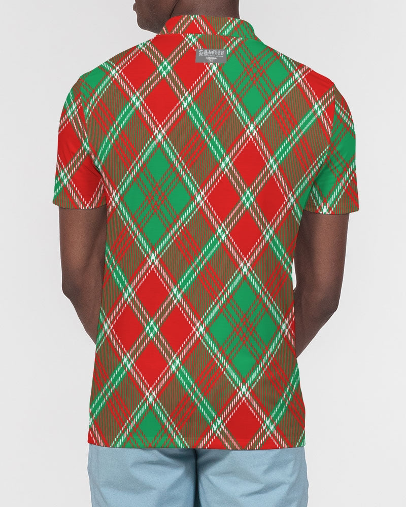 Red & Green cross pattern Men's All-Over Print Slim Fit Short Sleeve Polo