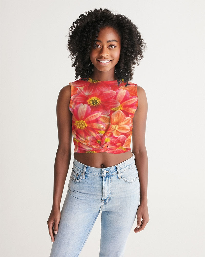 Beautiful blood orange flower design Women's  All-Over Print Twist-Front Tank