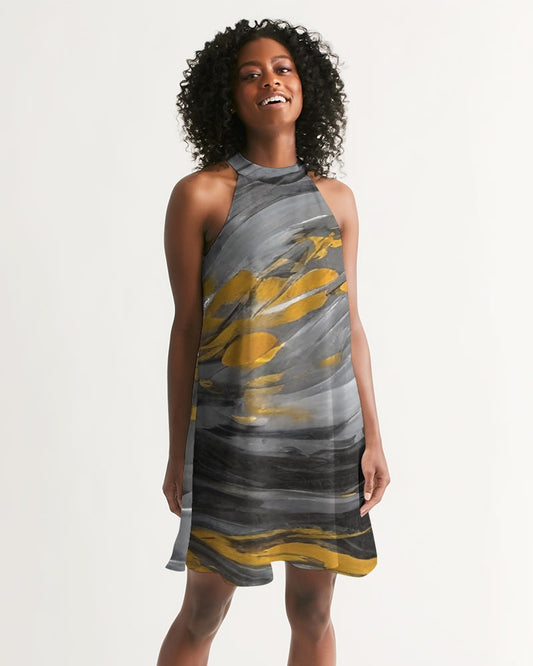 Black Sister Collection [Part 1 ] Women's All-Over Print Halter Dress