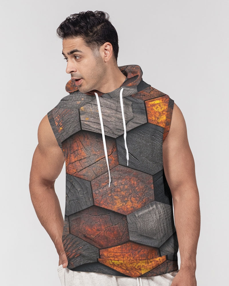 Cool stone hexagon patten 3D Men's All-Over Print Heavyweight Sleeveless Hoodie