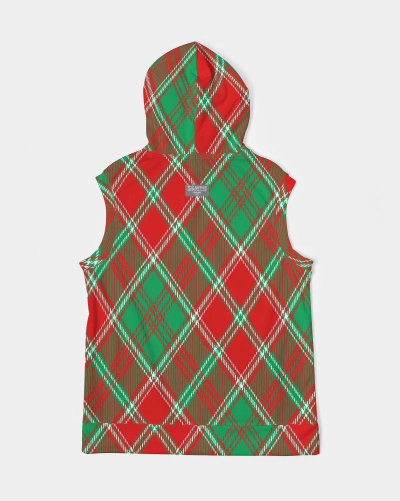 Red & Green cross pattern Men's All-Over Print Heavyweight Sleeveless Hoodie