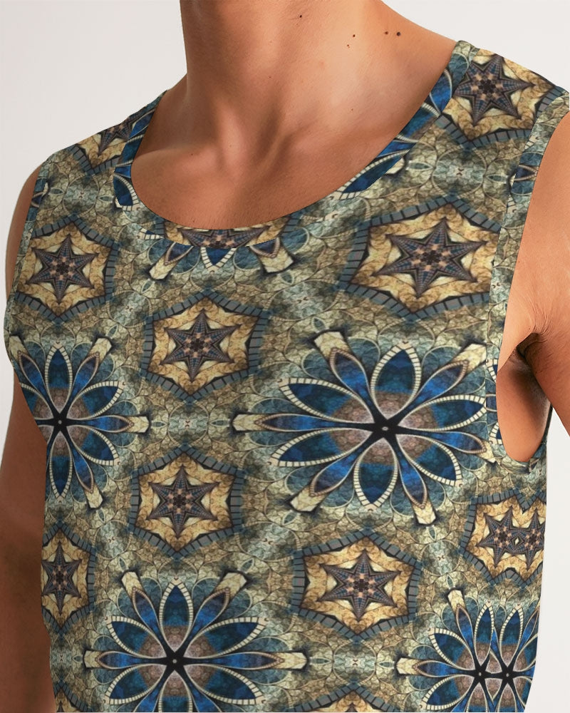 Green & Dark Blue almost star pattern. Men's All-Over Print Sport Tank