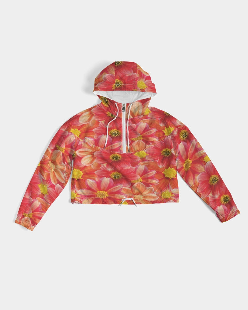 Beautiful blood orange flower design Women's All-Over Print Cropped Windbreaker