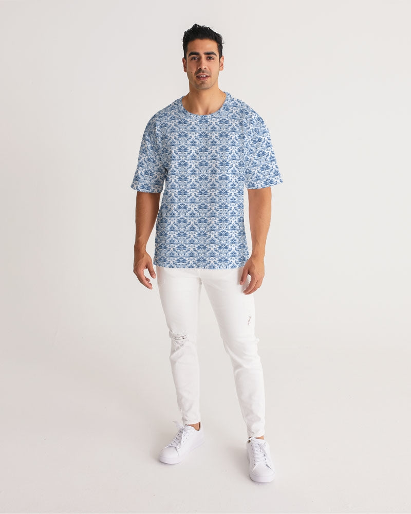 light blue Royal patten  Men's All-Over Print Premium Heavyweight Tee