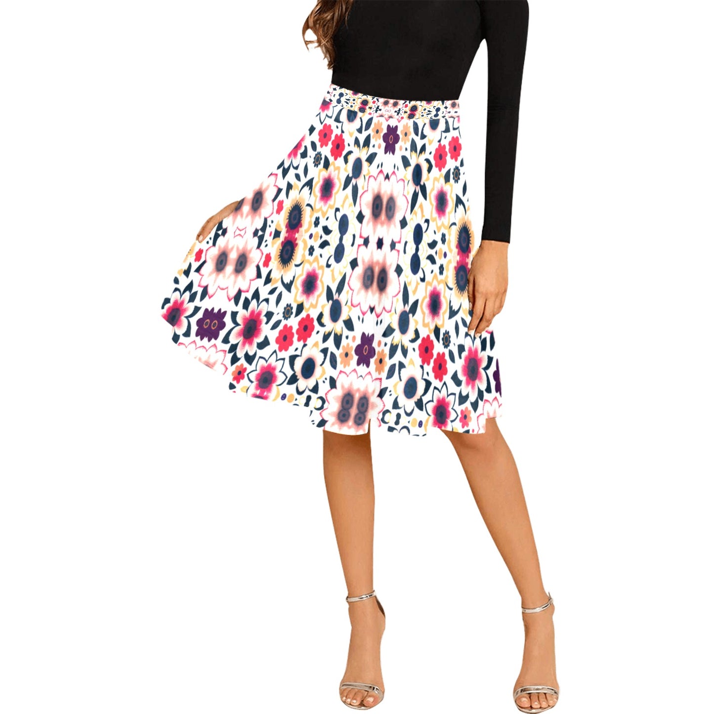 Women's Pleated Midi Skirt (Model D15)