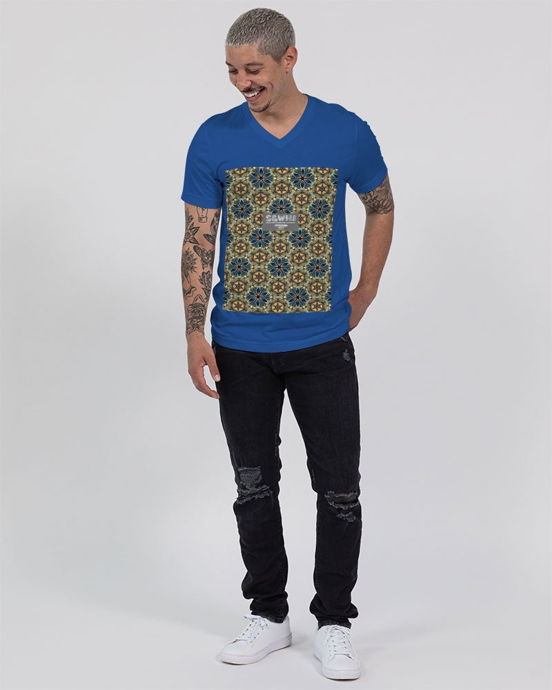 Green & Dark Blue almost star pattern. Unisex Jersey V-Neck Tee | Bella + Canvas