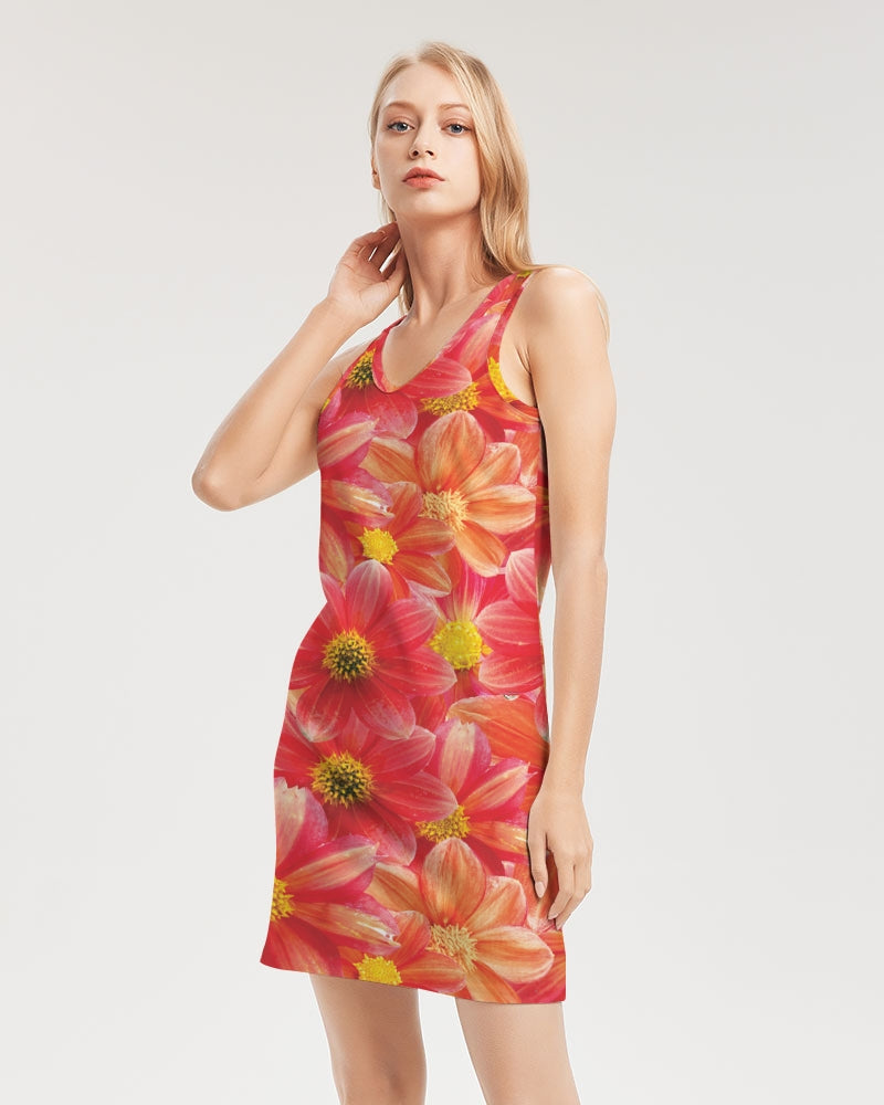 Beautiful blood orange flower design Women's All-Over PrintRib Knit V Neck Mini Dress