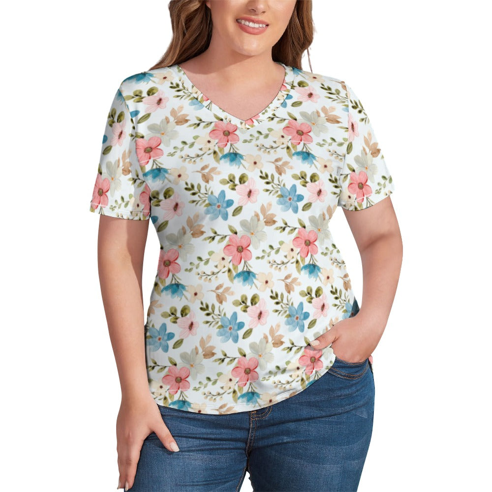 2024 New V Neck Short-sleeve Women Shirt Printed