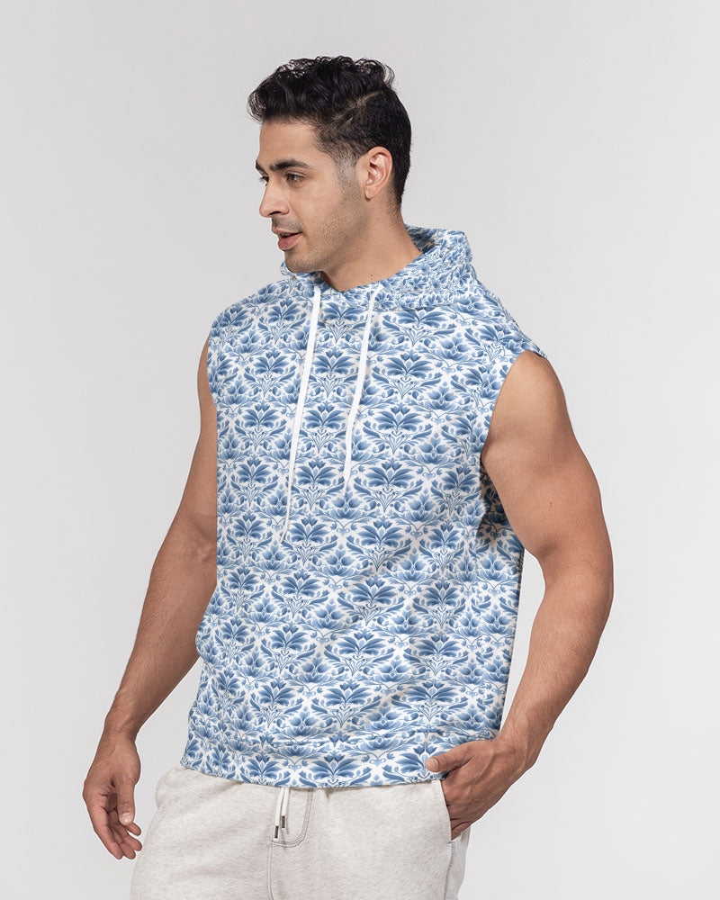 light blue Royal patten  Men's All-Over Print Heavyweight Sleeveless Hoodie