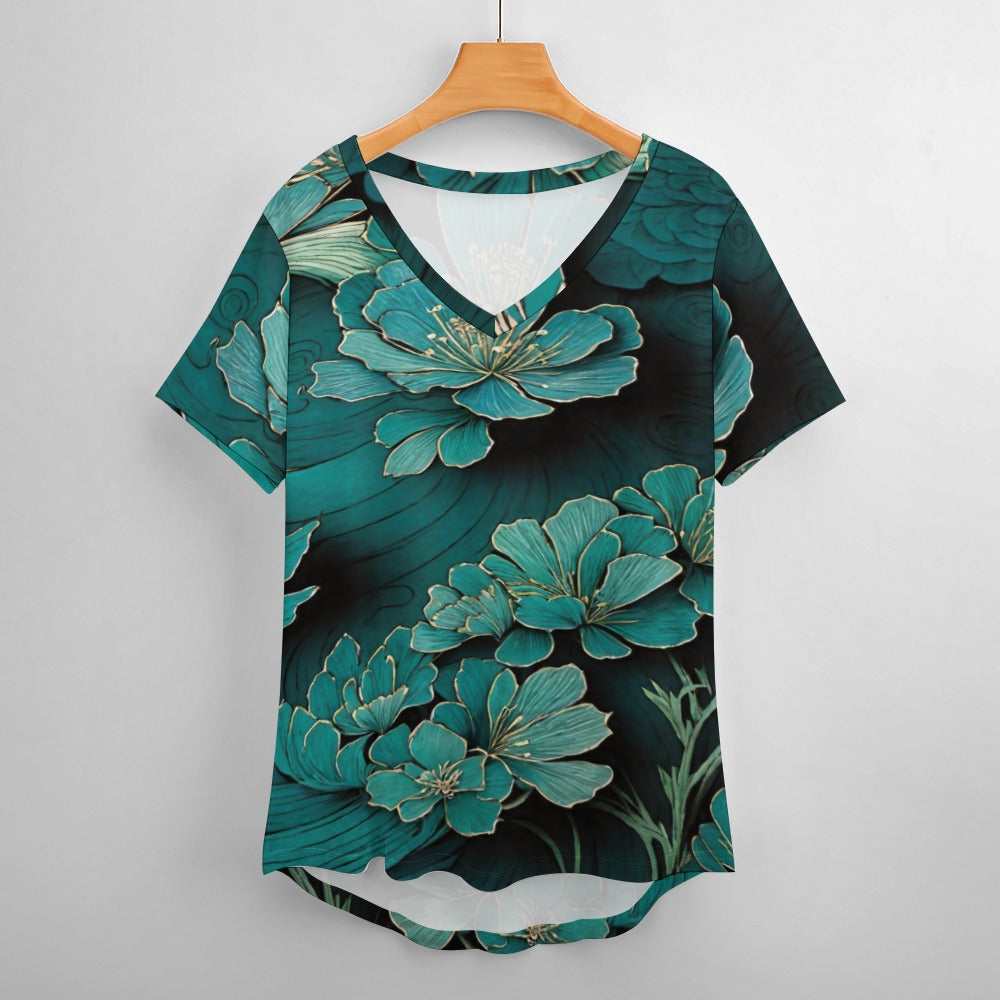 2024 New V Neck Short-sleeve Women Shirt Printed