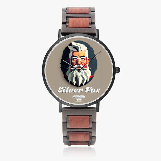 Silver Fox. New wooden Strap Quartz Watch