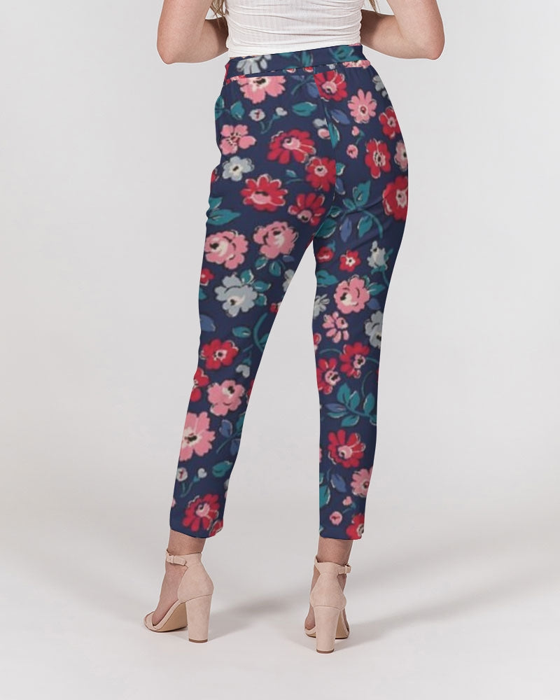 Midnight blue pretty glance.  Women's All-Over Print Belted Tapered Pants