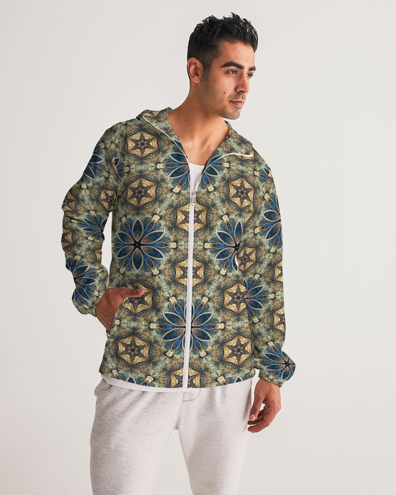 Green & Dark Blue almost star pattern. Men's All-Over Print Windbreaker